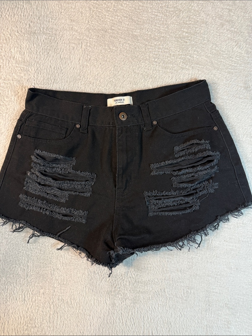 Forever 21 Black Ripped High-Rise Denim Shorts